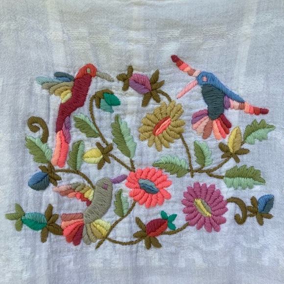 ELOHIM Top White Colorful Floral Embroidered Cotton Green Pink Blue Size Large - Picture 6 of 15